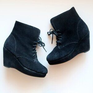 Steve Madden Black Suede Leather Wedge Heel Lace-up Ankle Boots / Booties Size 6